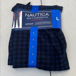 Nautica Men's Navy Checkered Fleece Pants 2-Pack large NWT